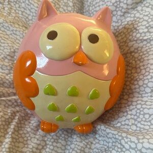 Whimsical Pink and Orange Owl Decor Piggy Bank